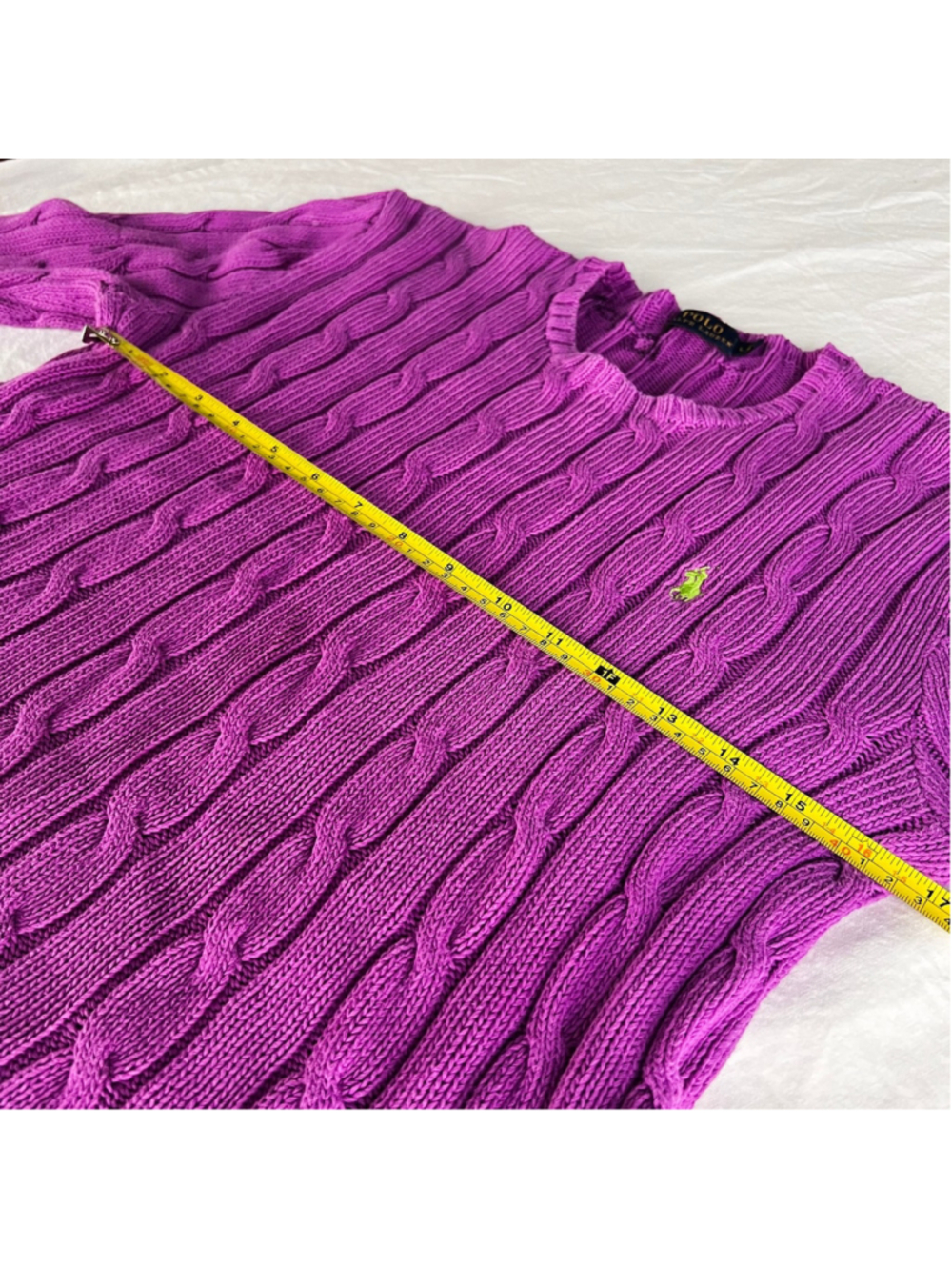 Polo Ralph Lauren Cable Knit Sweater Sz M Purple Crewneck Cotton Y2K Preppy - Picture 10 of 11